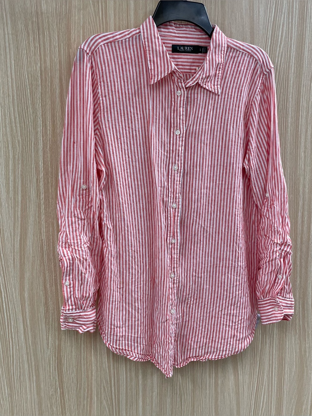 Lauren Ralph Lauren Red Pinstripe Linen Blouse Size L